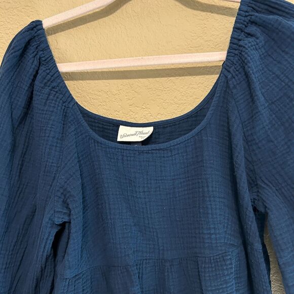 Universal Thread Milkmaid Peasant Top Womes Medium Teal Blue Gauzy Textured Boho - Picture 4 of 7
